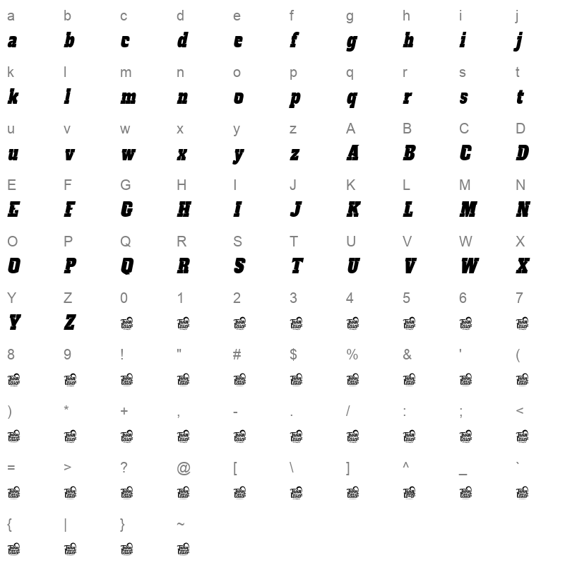 MREYBOLL MREYBOLLRegularSlant Character Map