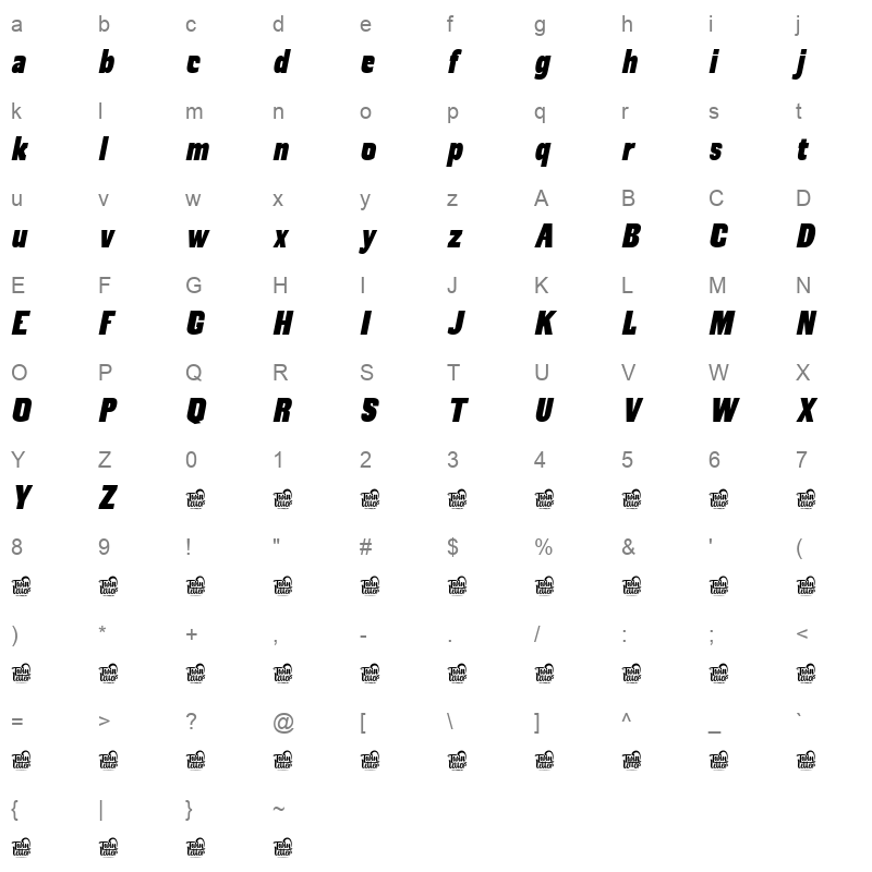MREYBOLL MREYBOLLSansSlant Character Map