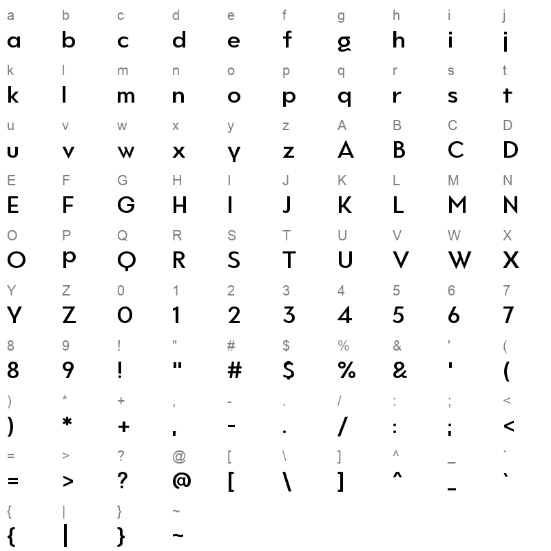 Never Mind Display Demi Bold Character Map