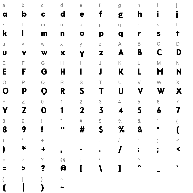 Never Mind Display Semi Condensed Heavy Character Map