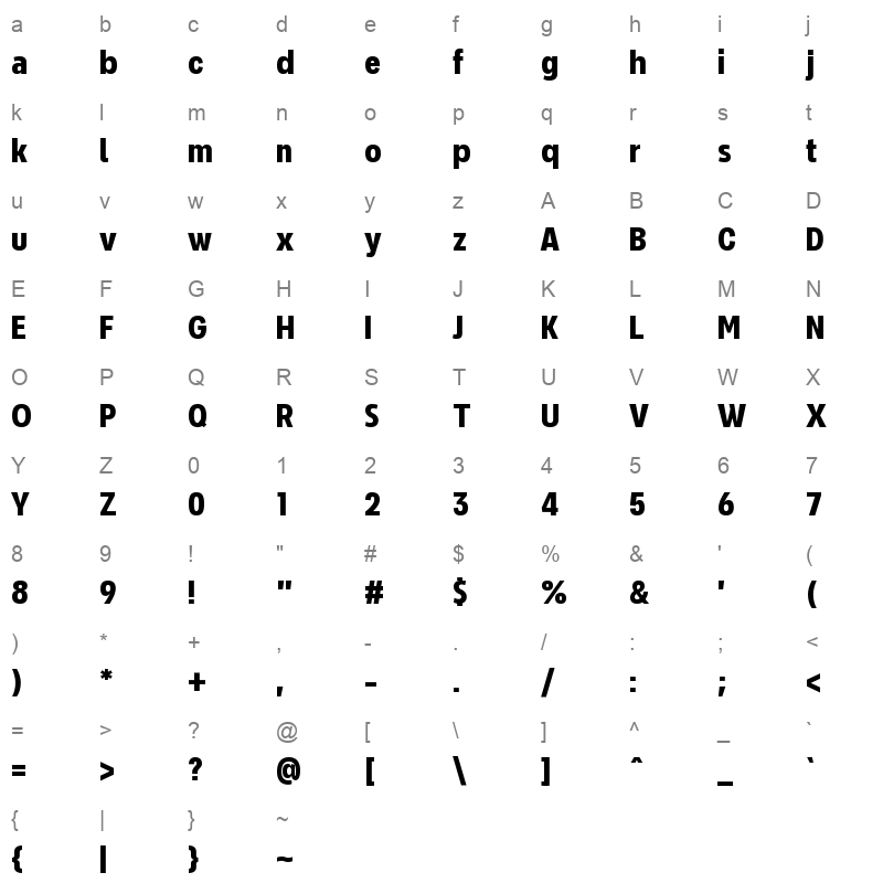 NeverMindExtraCondensed Extrabold Character Map