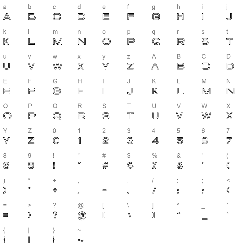 NewStyle BoldOutline Character Map