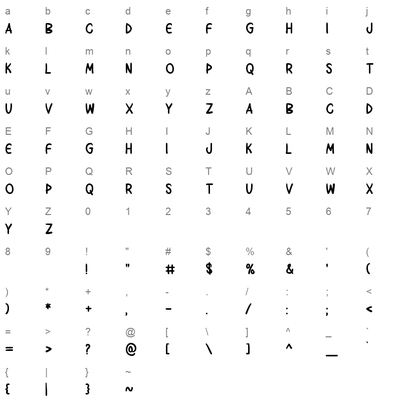 Next Time OTF Character Map