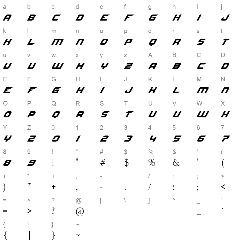 NFS font Regular Character Map