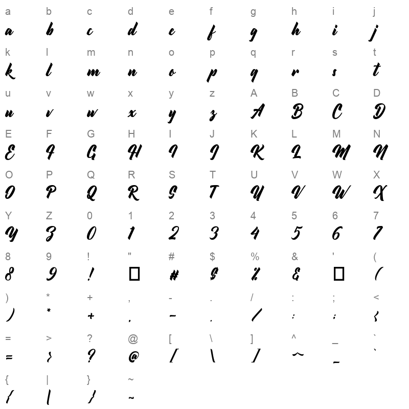 Night Gaidy TTF Character Map