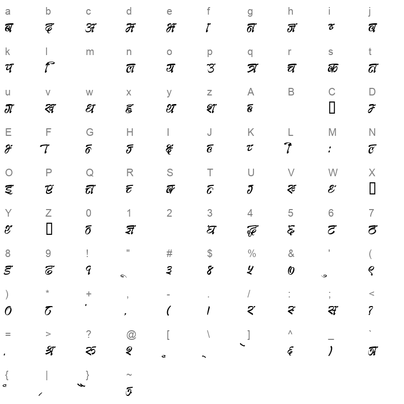 Noorisha Regular Character Map