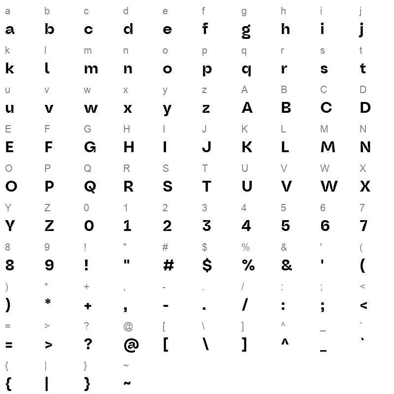 Oddval SemiBold Character Map