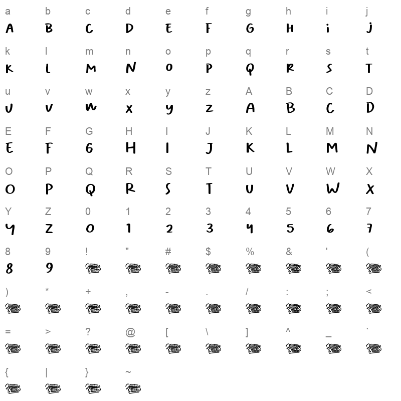 Oliver Marker Regular Character Map
