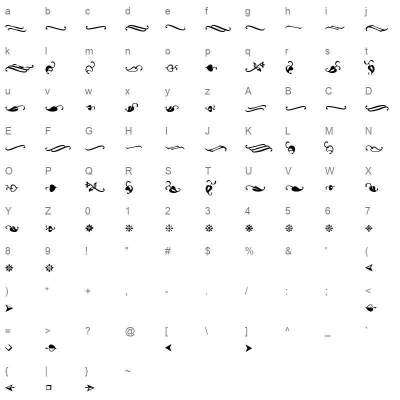 Ornements ADF Regular Character Map