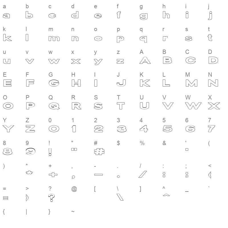 Oscan Expanded Outline Character Map