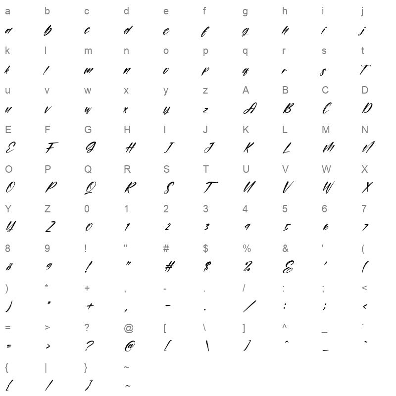 Persistent Italic otf Character Map