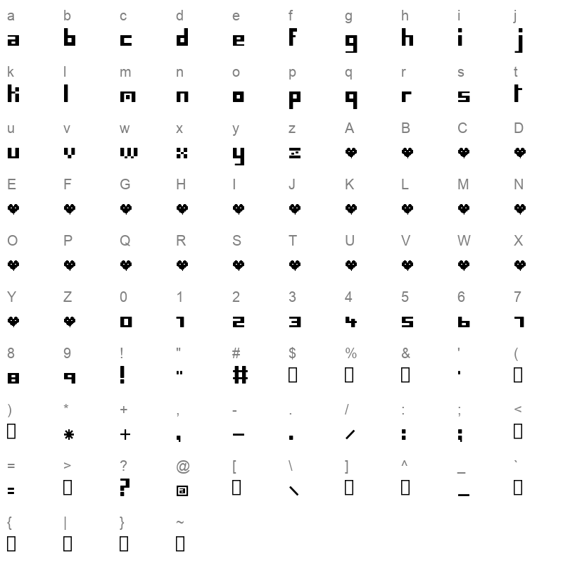 pil love Character Map