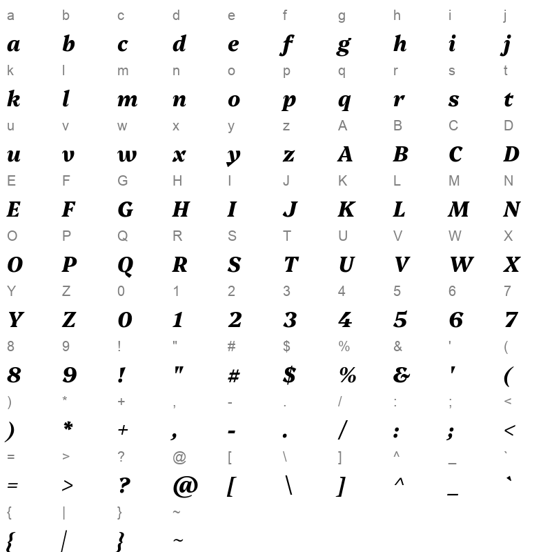 Platypi ExtraBoldItalic Character Map