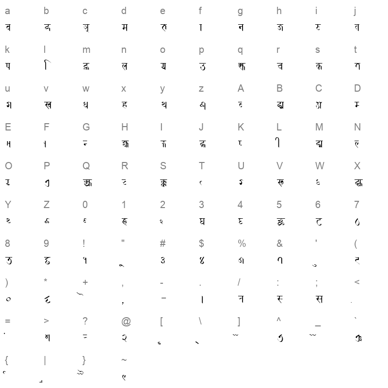 Prachalit Regular Character Map