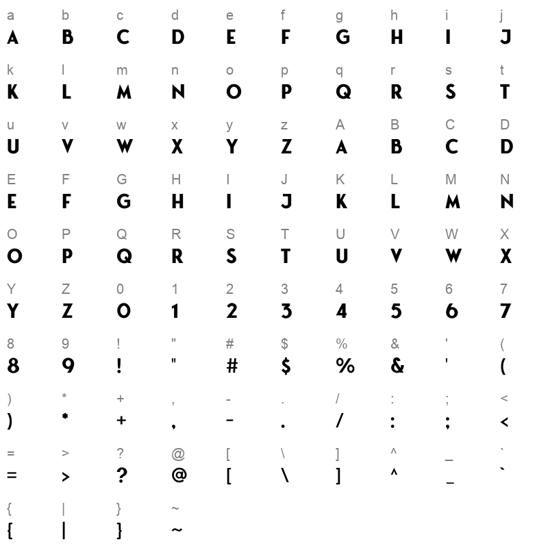 Puerto Bold Character Map
