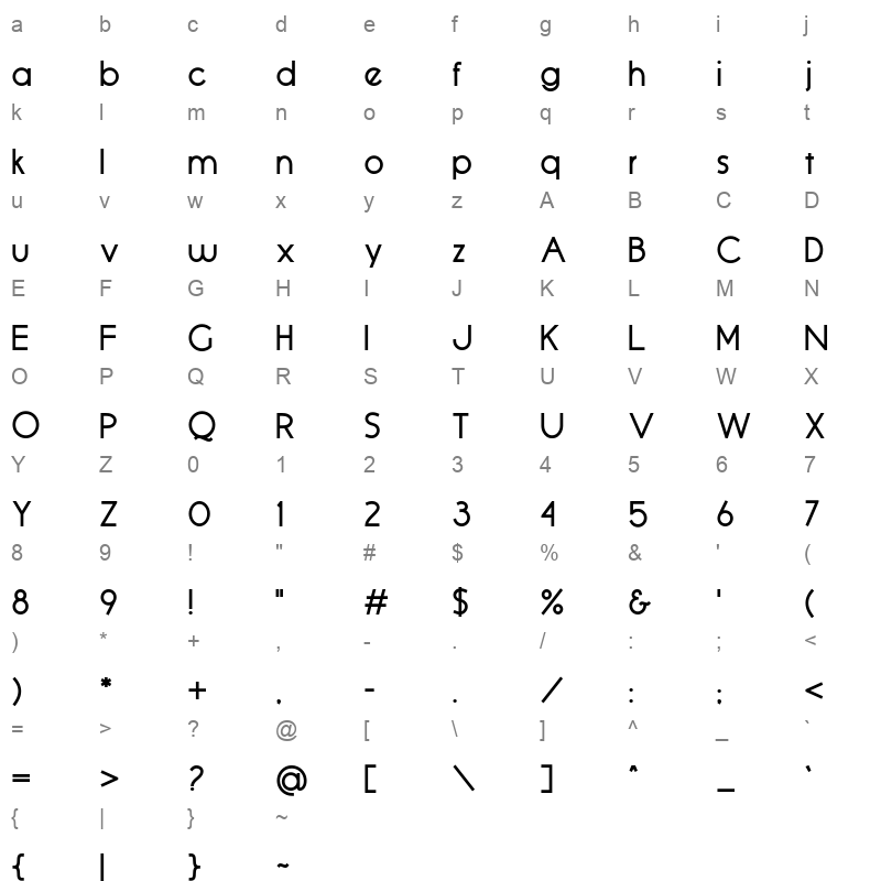 Queensides Bold Character Map