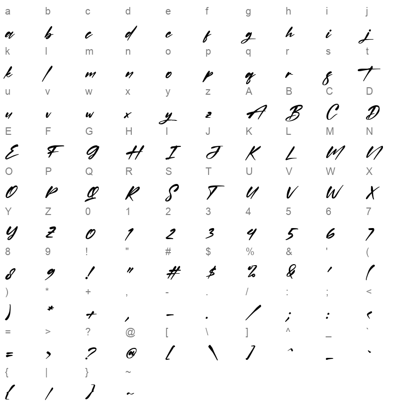Quillajas Script Character Map