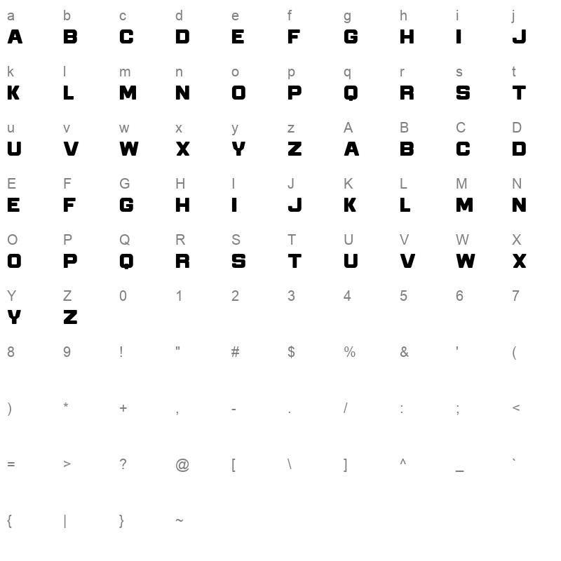 Rayon Character Map