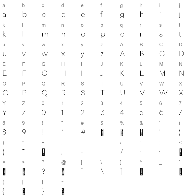 Relevance Extra Light Character Map