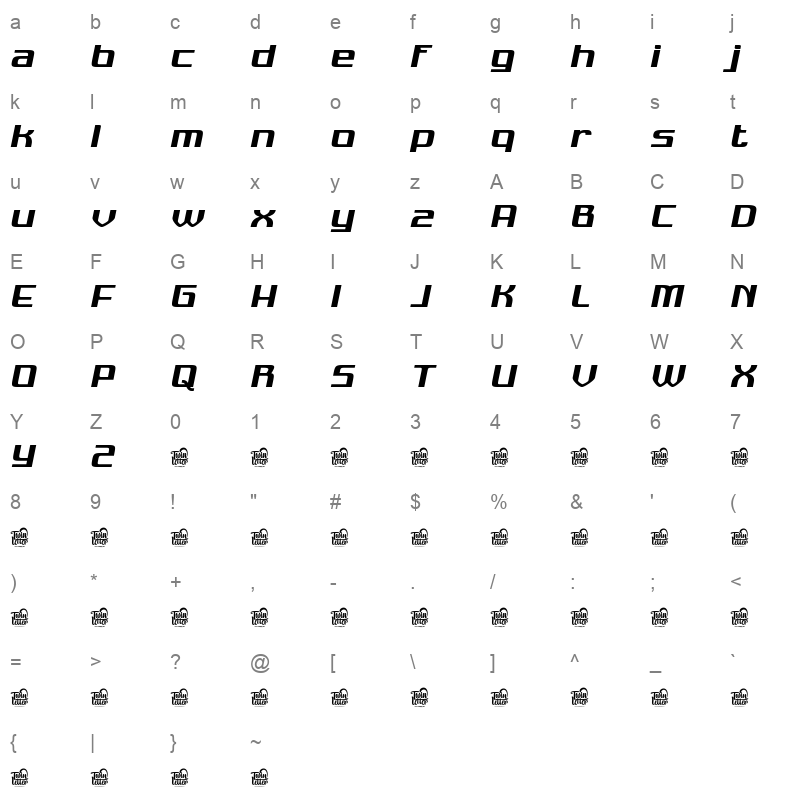 RESADEN RESADEN RegularSlant Character Map