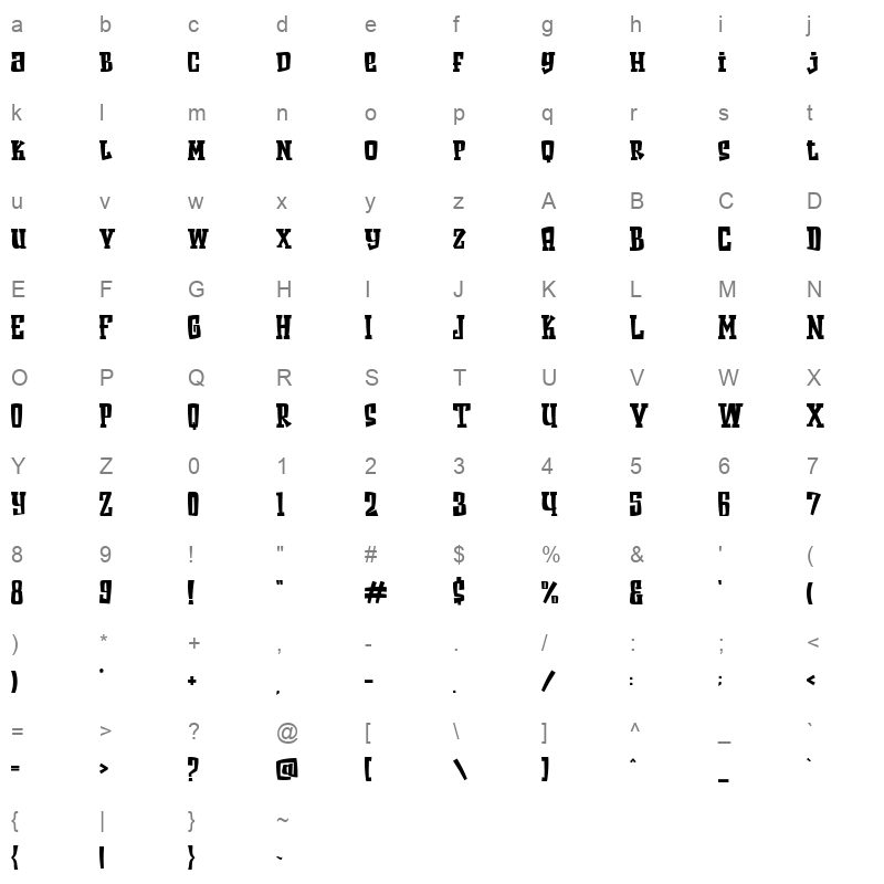 Restoe Iboe Character Map