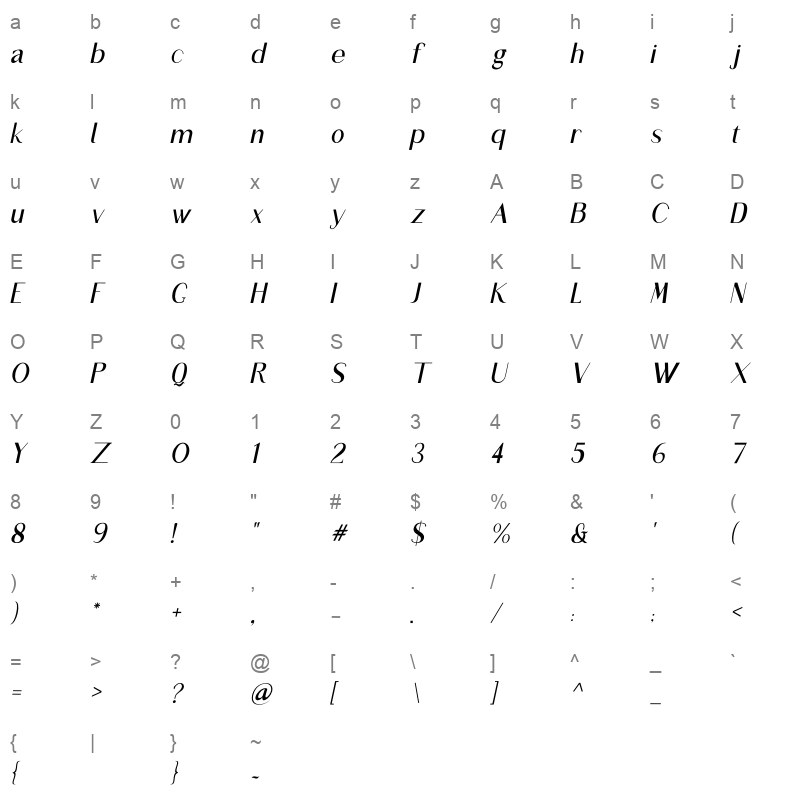 Reynor Italic WOFF2 Character Map