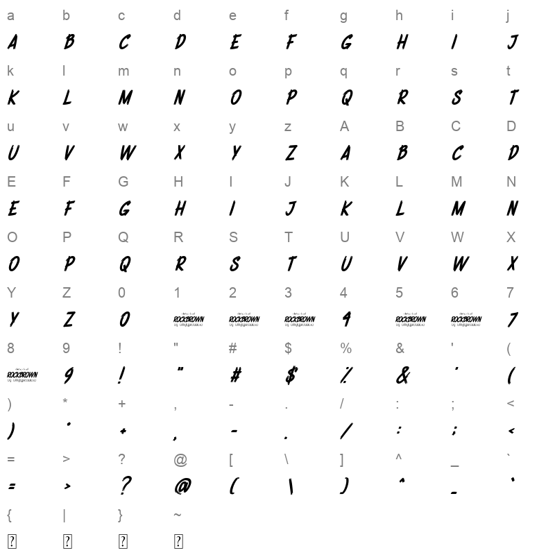 ROCK BROWN Character Map