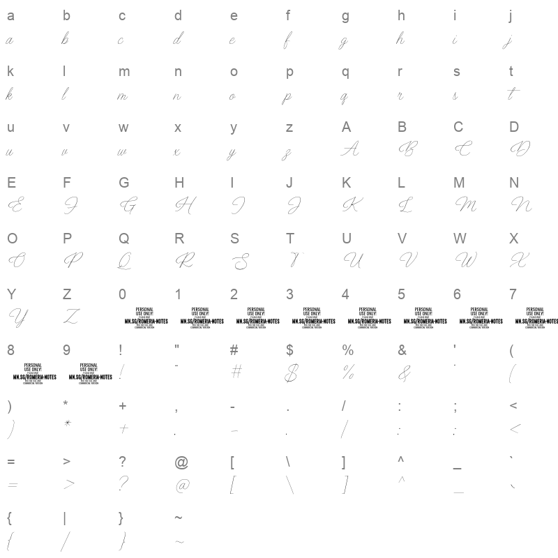 Romeria Notes Character Map