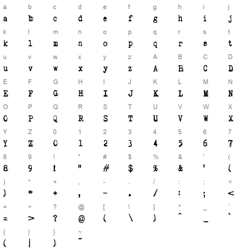 Rough Serif TTF Character Map
