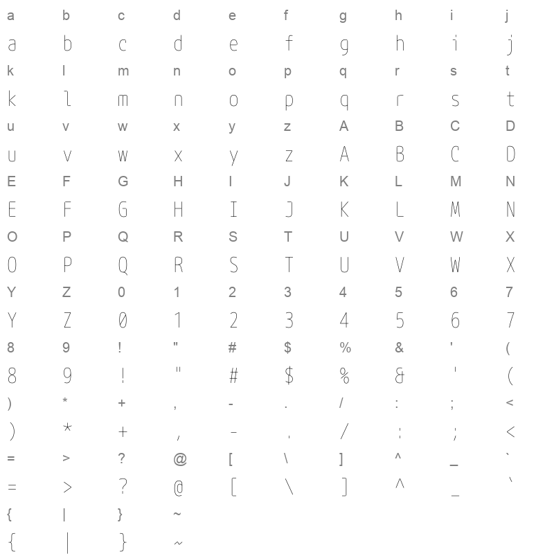 Rounded M+ 1mn thin Character Map