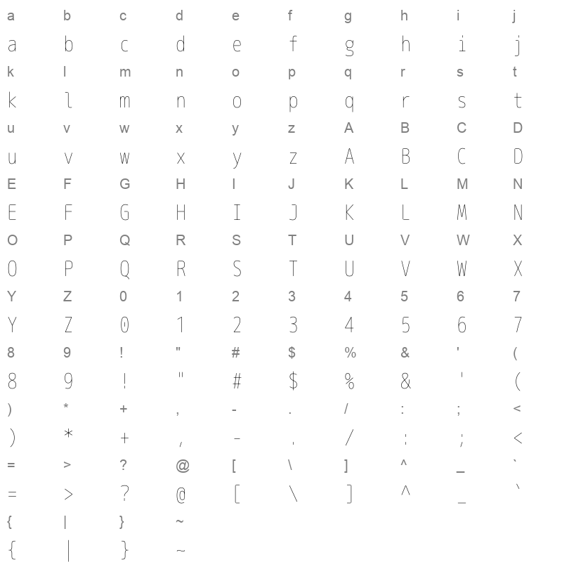 Rounded M+ 2m thin Character Map