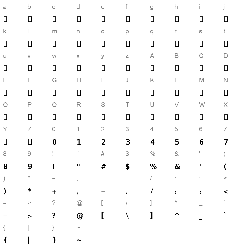 Roya Bold Character Map