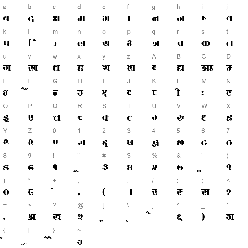Sadhana Regular Character Map
