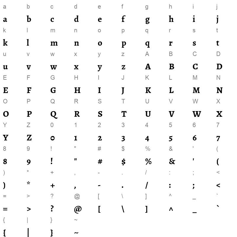 Sahitya Bold Character Map