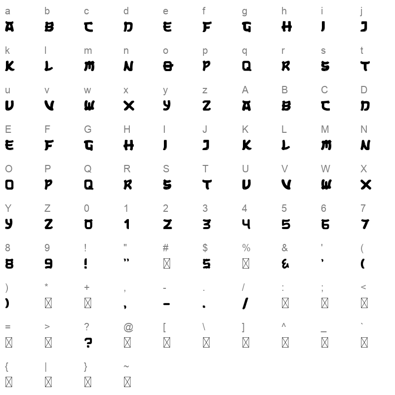 Samurai Blast otf Character Map