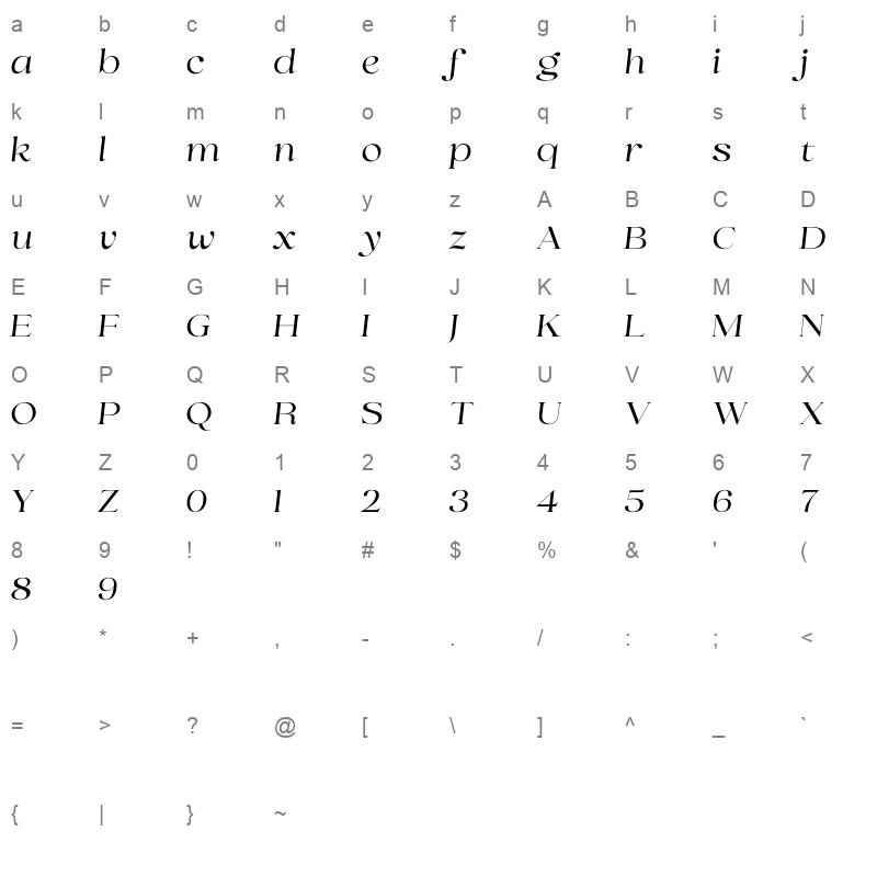 Selino Italic OTF Character Map
