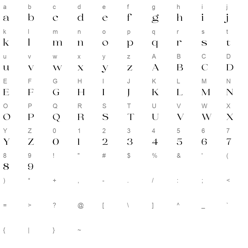 Selino Regular OTF Character Map