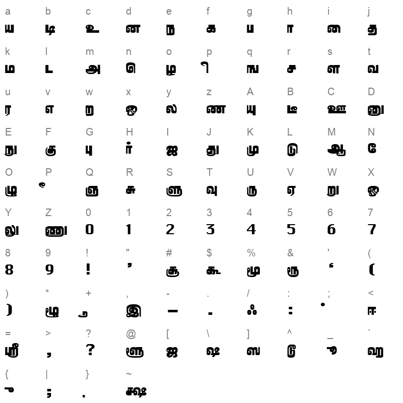Seliyan Regular Character Map