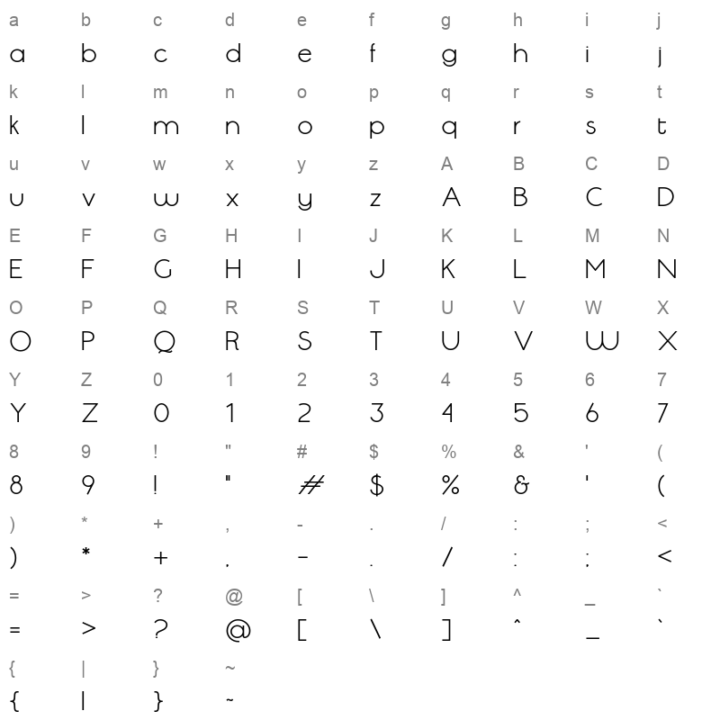 Serenata Vantages Regular Character Map