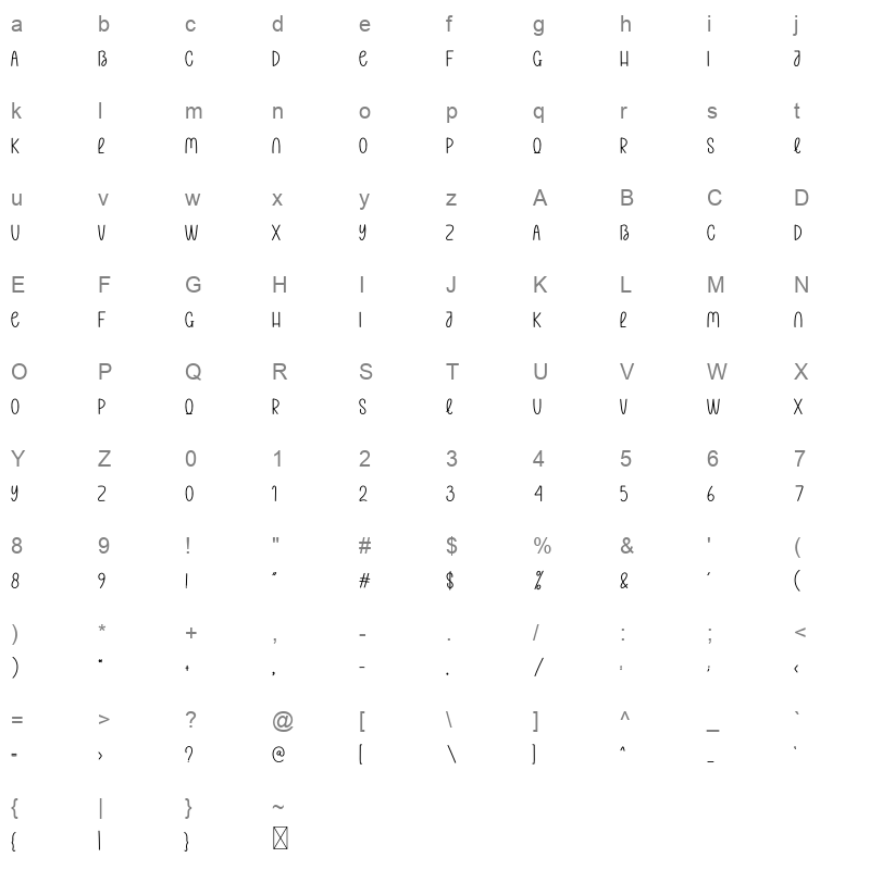 Shadow Displays Character Map