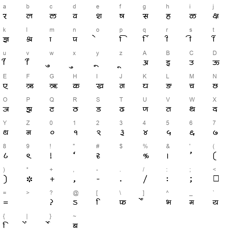 SHREE DEV 1226 Regular Character Map