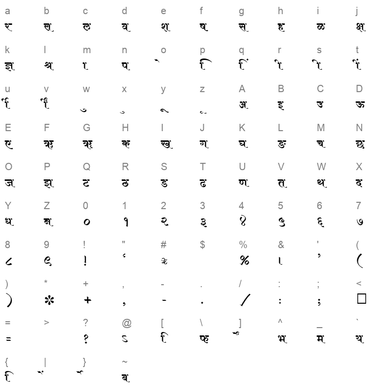 SHREE DEV 1228 Regular Character Map