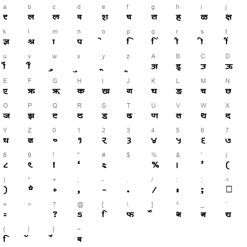 SHREE DEV 1243 Regular Character Map
