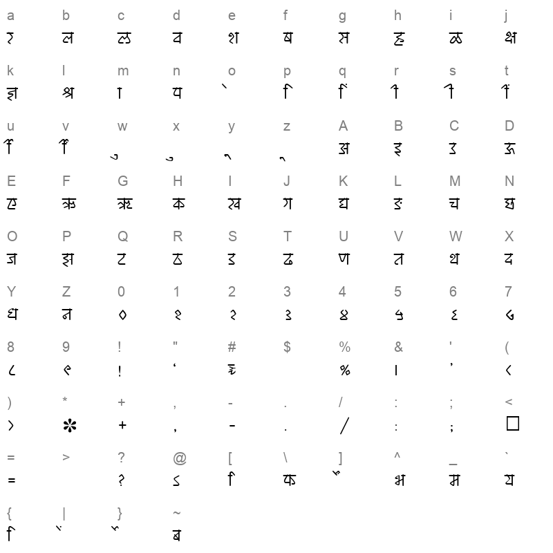 SHREE DEV 2376 Regular Character Map