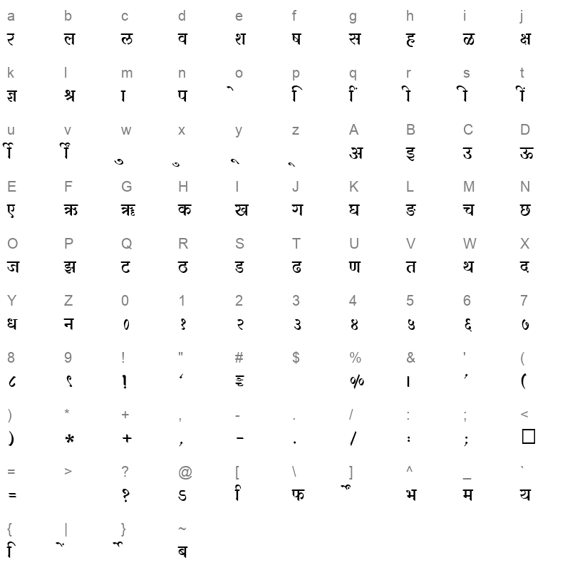 SHREE DEV 2470 Regular Character Map
