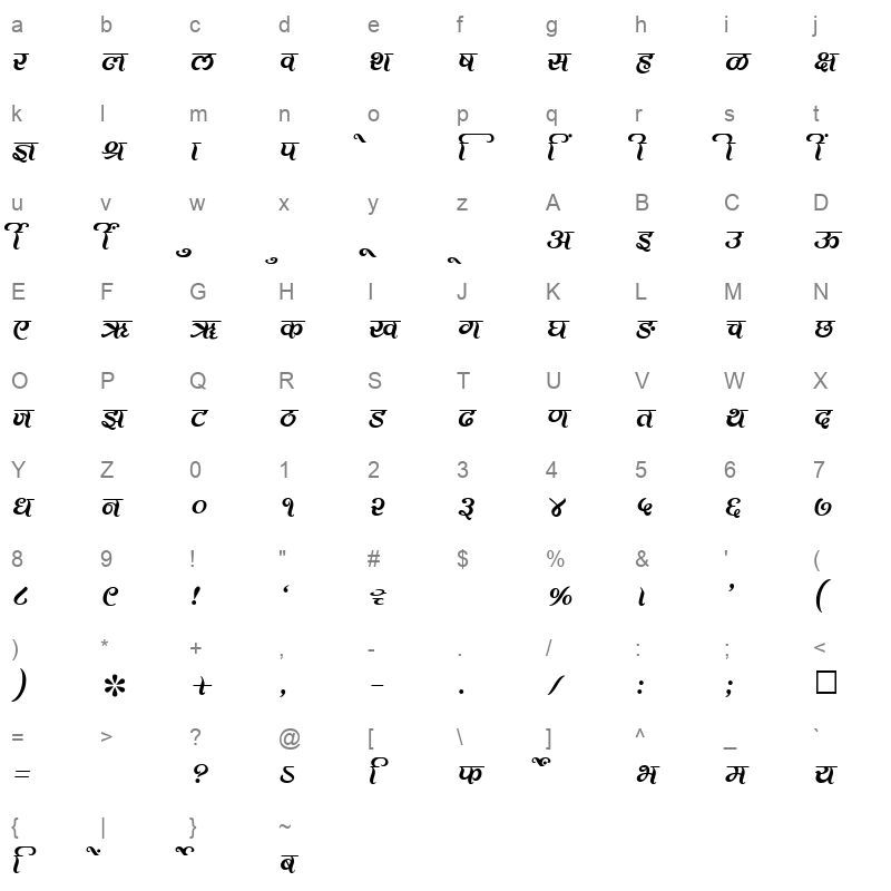 SHREE DEV 2473 Regular Character Map