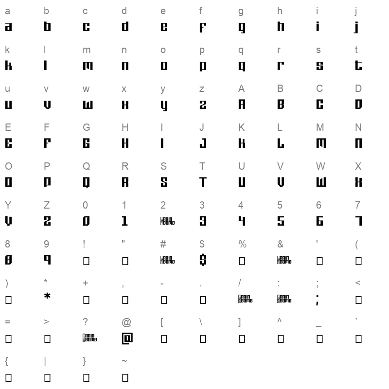 Sidefont Bold Character Map