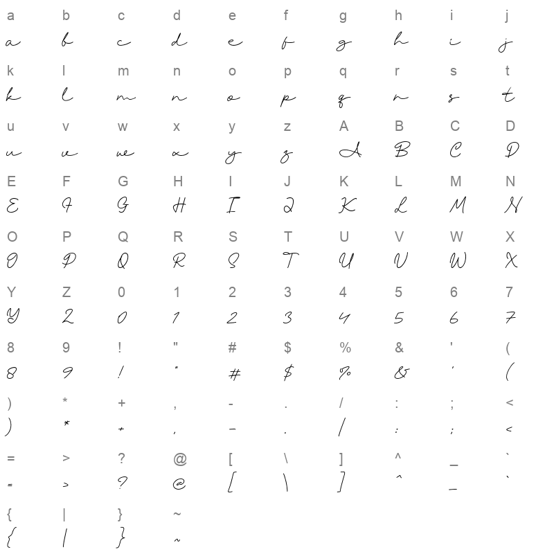 Singlong otf Character Map