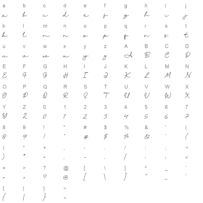 Singlong ttf Character Map
