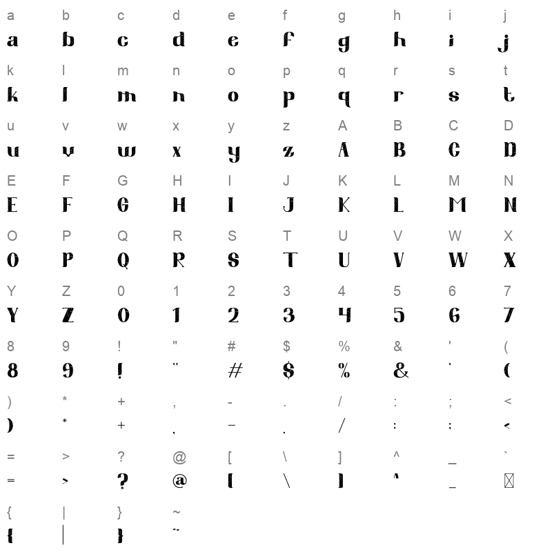 Sixty Niners Texture otf Character Map